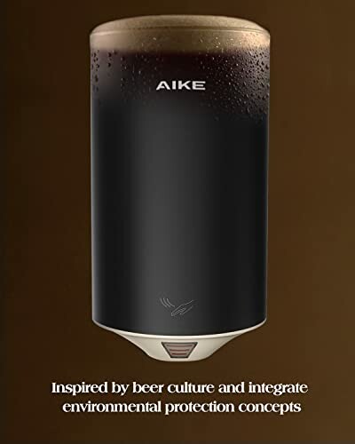 Wall-mounted black and brown soap dispenser with 'AIKE' branding.