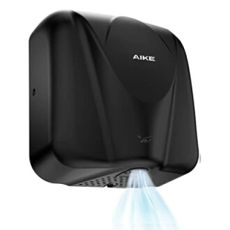 Black automatic hand dryer with air flow.