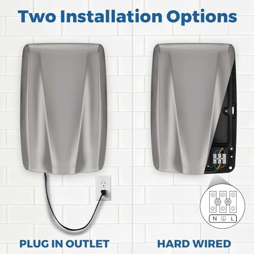 Electric heater with plug-in and hardwired installation options.